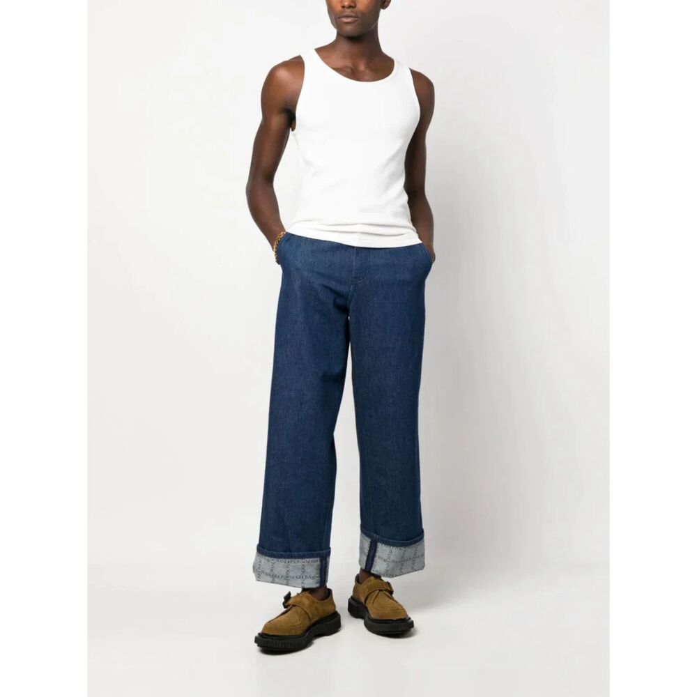 JW ANDERSON Mens Jeans Size 42 Dark Wash Logo Grid Turn Up Workwear Baggy $650